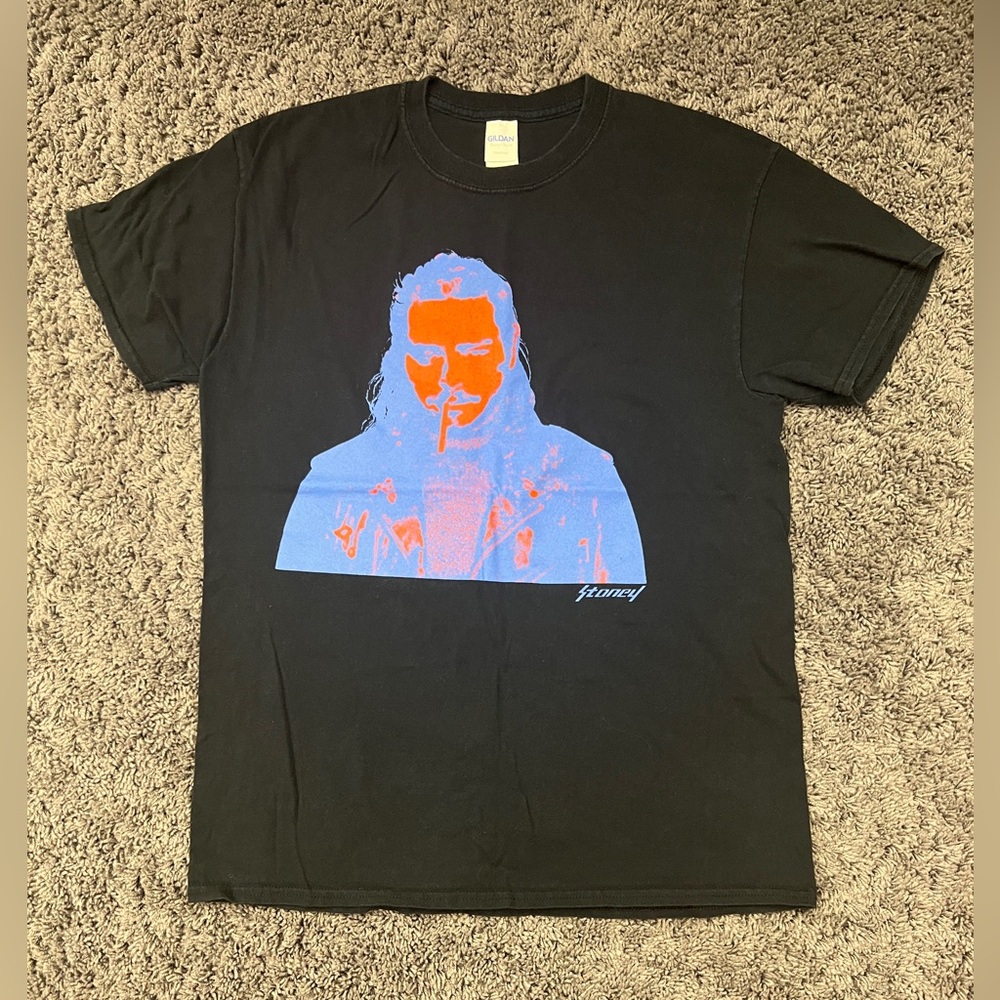 Post Malone Stoney 2017 Tour Black TShirt Size Medium Gildan Graphic Tee Neon